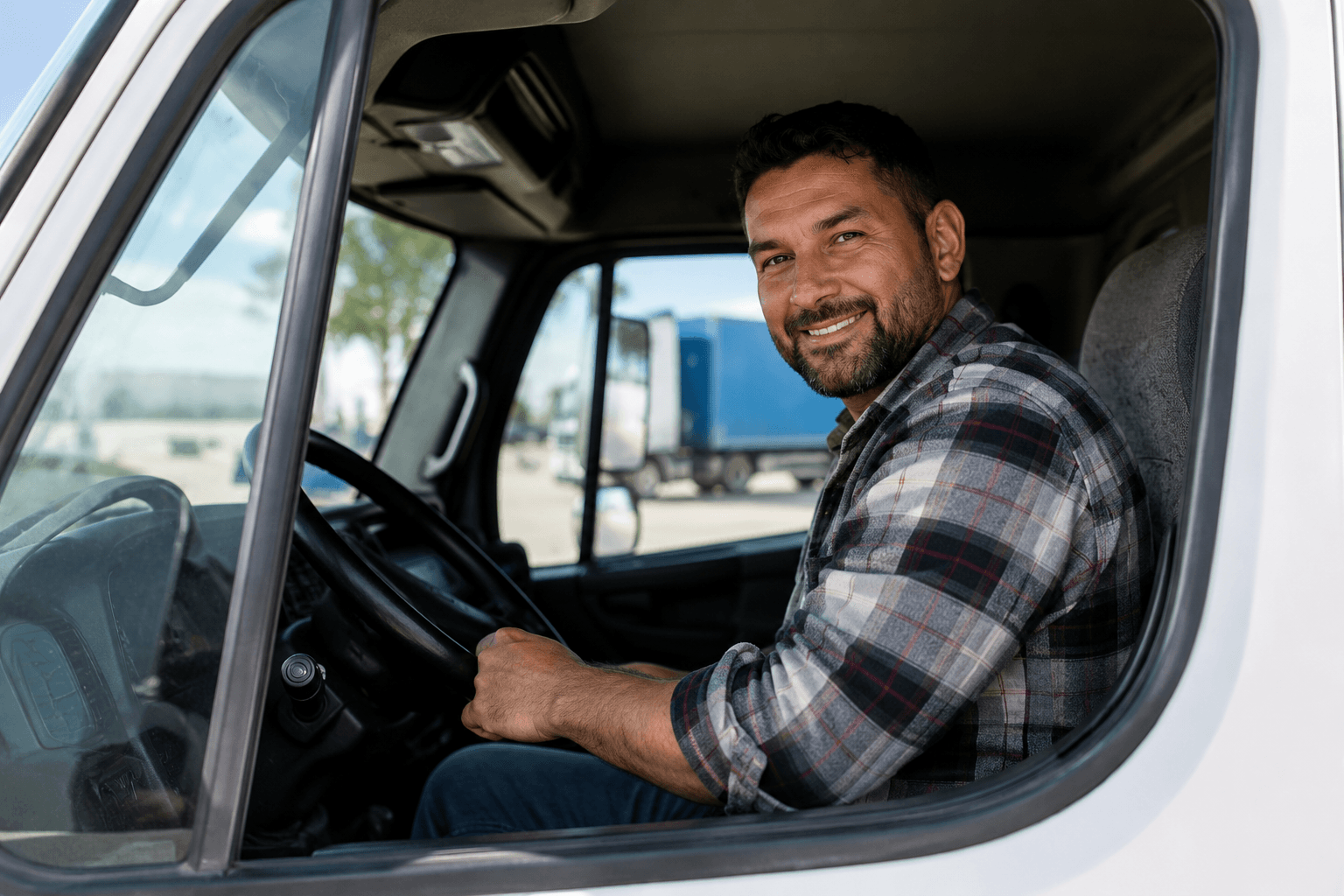 Driver in truck cab